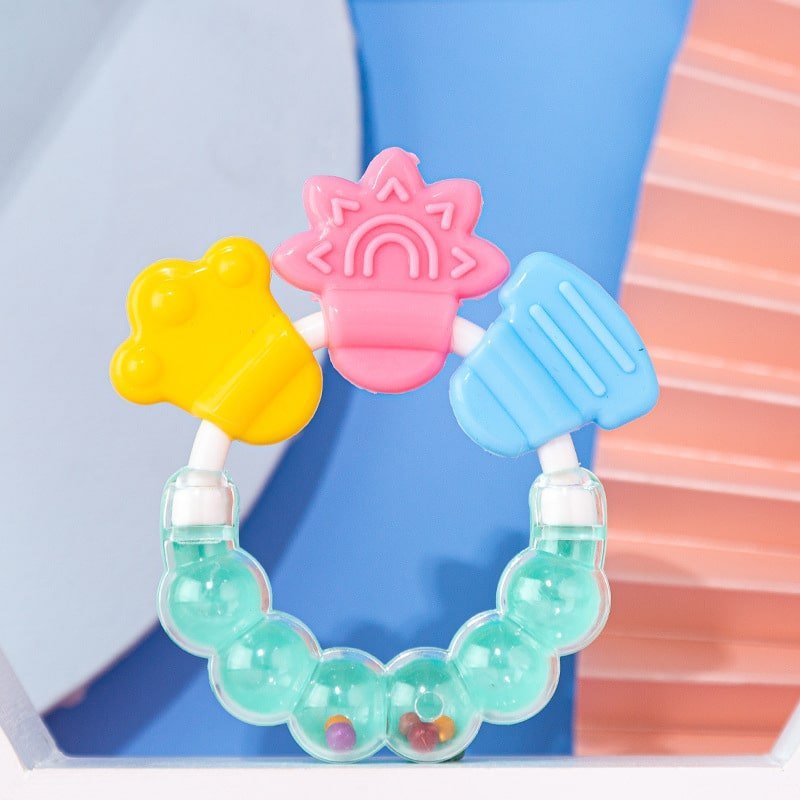 1ps Baby Rattles Silicone Teether Toys, Grasping Toy Sensory Teething Rattle