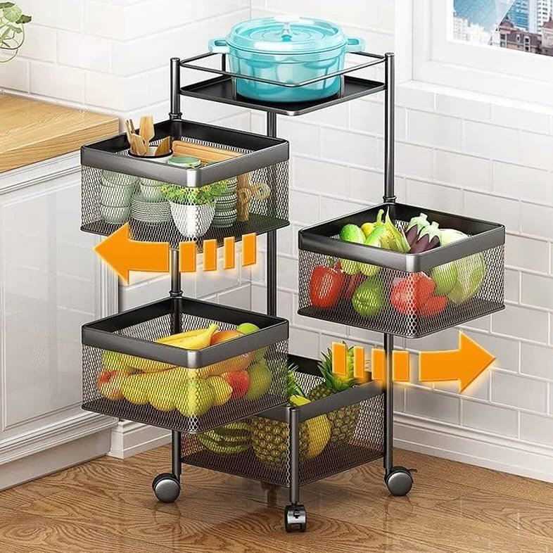 4-Layer Rotating Kitchen Rack – Square Shape Fruit & Vegetable Storage Organizer